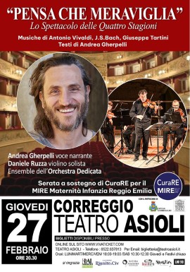 Lo spettacolo di Andrea Gherpelli “Pensa che meraviglia” in scena al Teatro Asioli di Correggio (RE) con finalità solidali