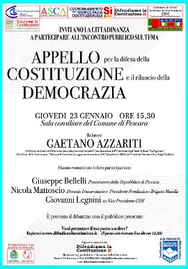 Appello per la difesa della Costituzione il 23 gennaio a Pescara evento con Gaetano Azzariti