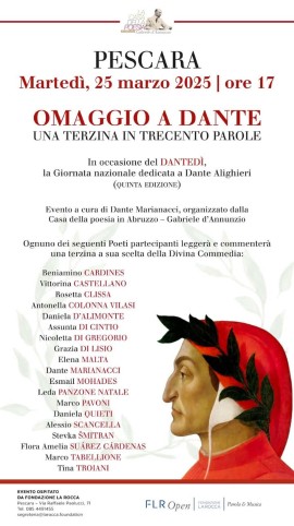 Evento culturale - Omaggio a Dante il 25 marzo alle ore 17 a Pescara 