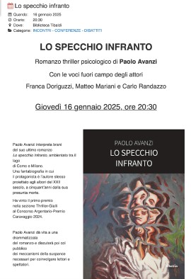 Paolo Avanzi presenta il suo romanzo “Lo specchio infranto” alla Biblioteca Tibaldi di Milano